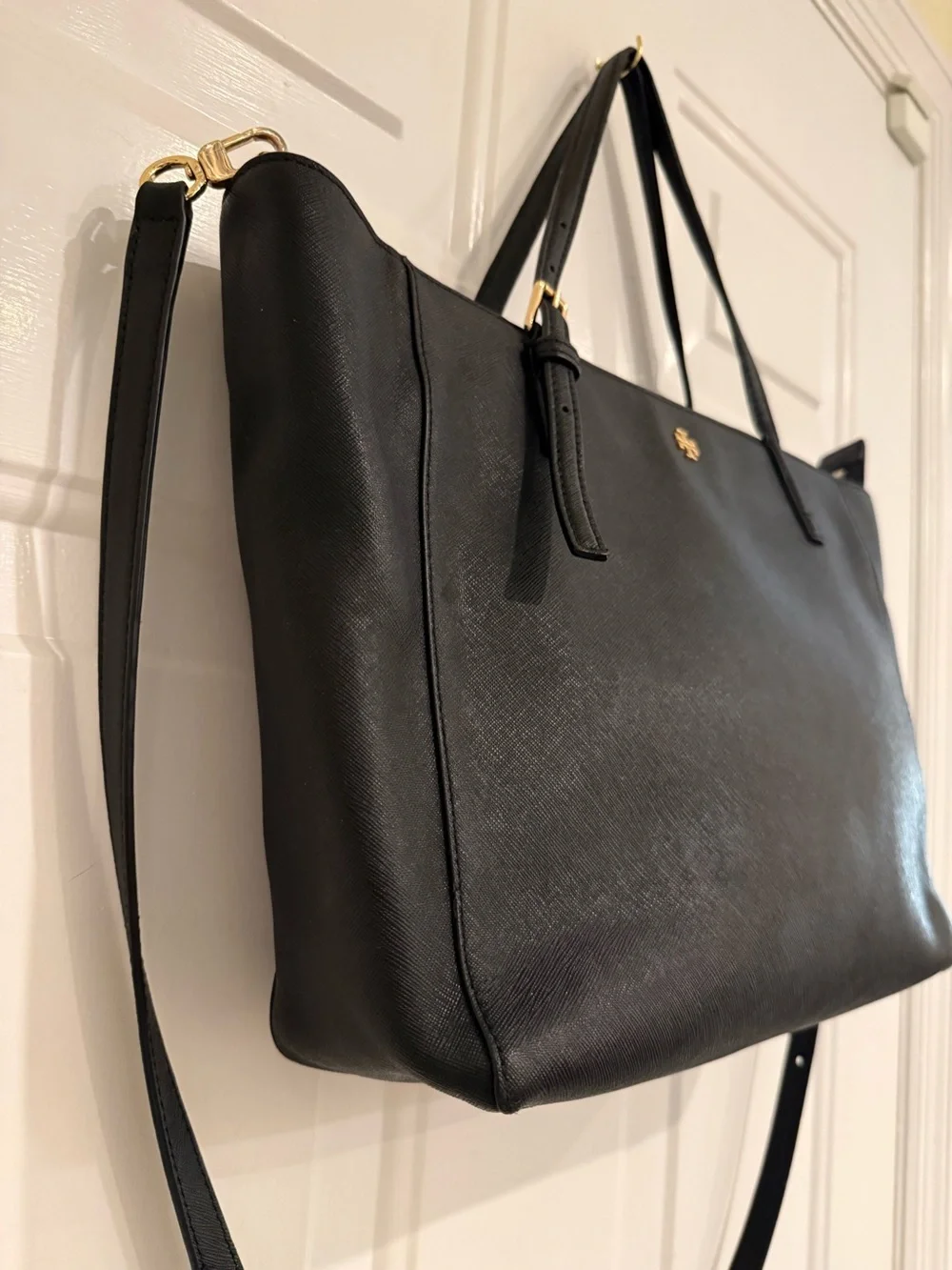 Tory Burch Emerson Black Saffiano Leather Tote Crossbody Bag